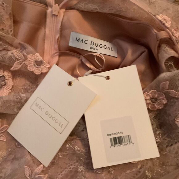 MAC DUGGAL 68810 Pink Flutter Sleeve Floral Embroidered Net Gown Dress - Picture 13 of 13